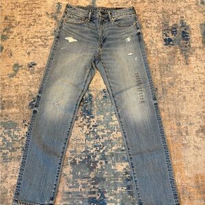 American Eagle Men's Tinted Blue Ripped Slim Straight Jeans